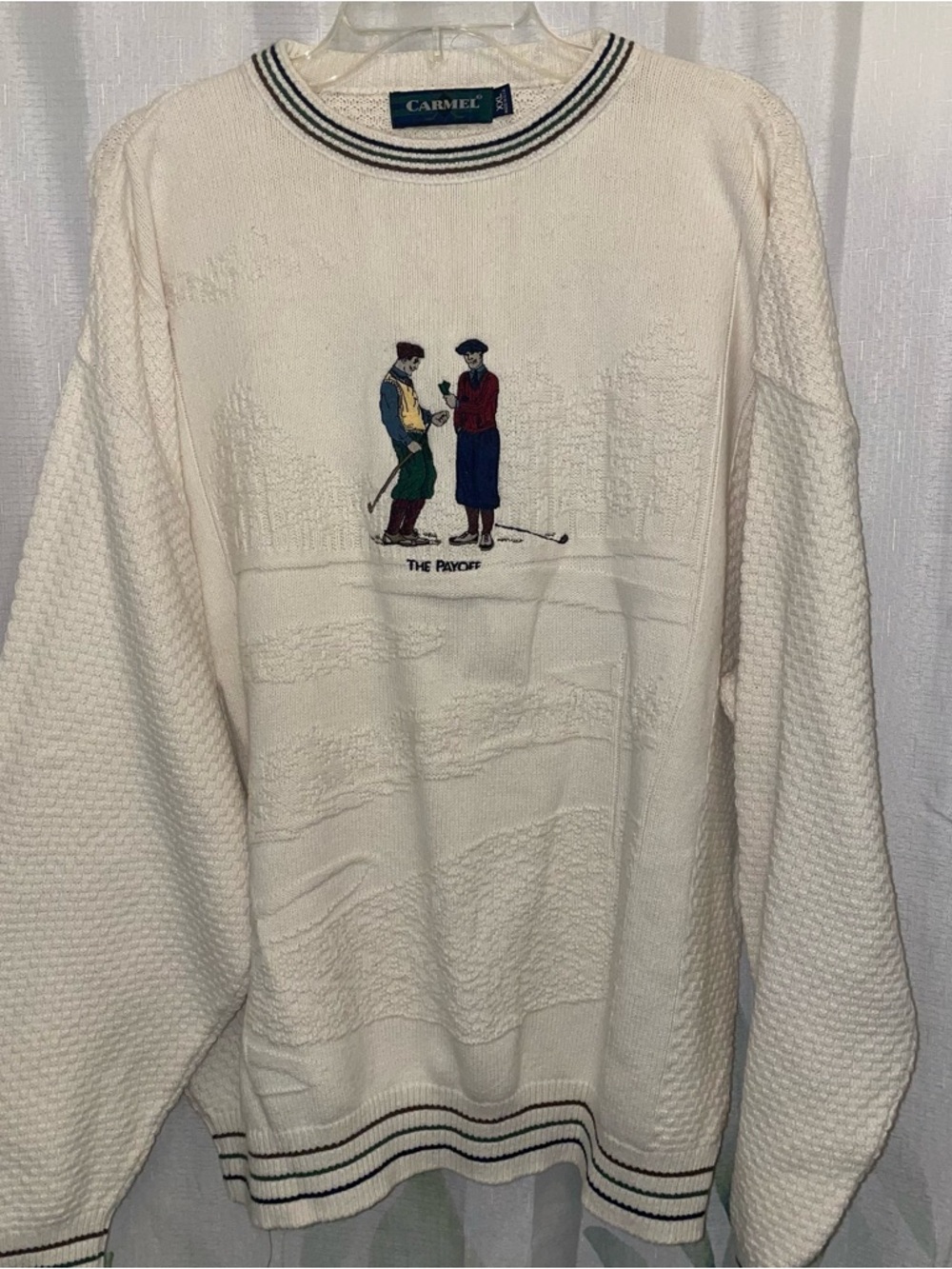 Vintage Carmel Golf Sweater XXL “The Payoff” Embroidered Golfers Knit Pullover